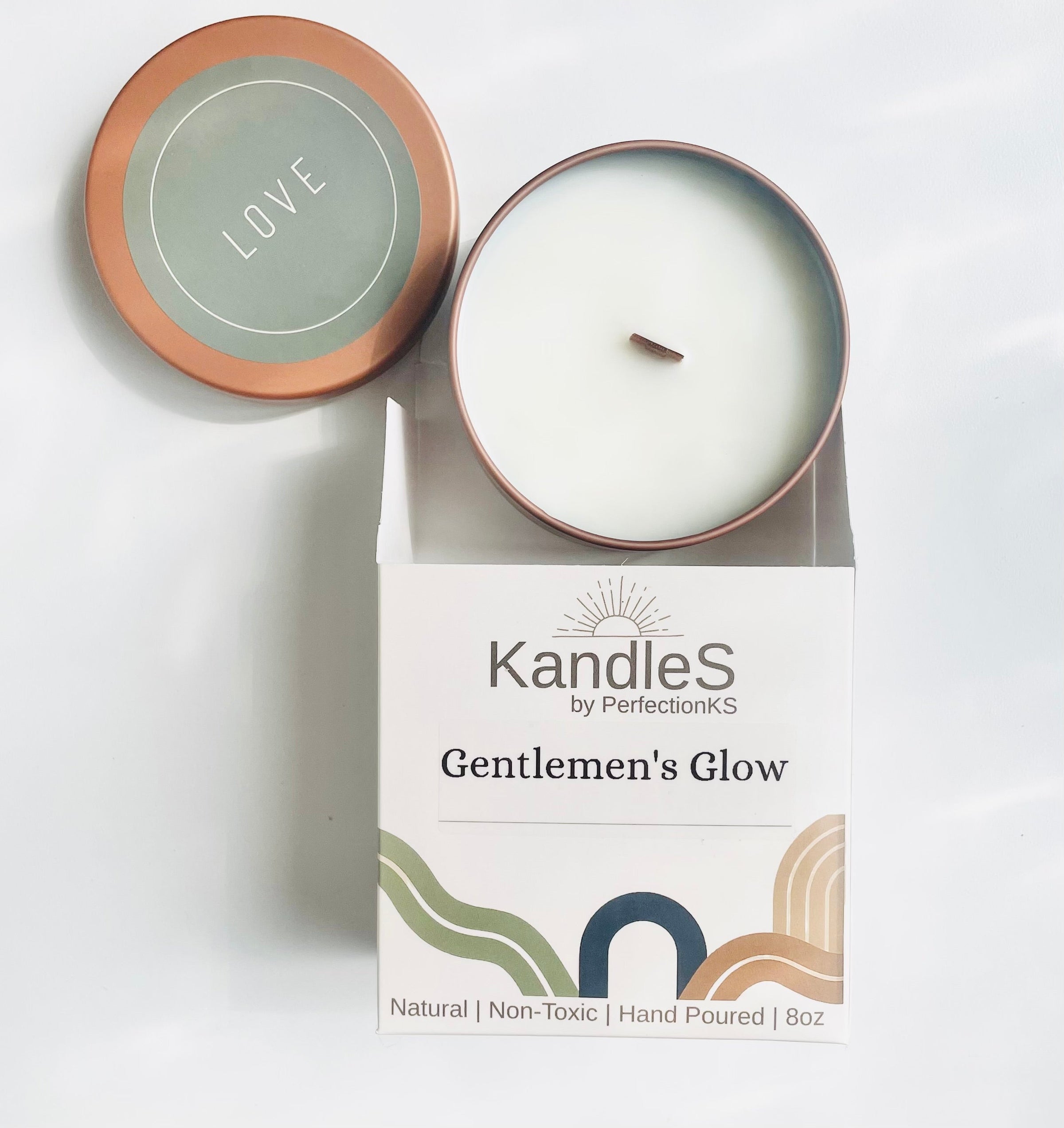 Gentlemen’s Glow Luxury Candle | 8oz Non-Toxic Soy Candle with Wooden Wick | Clean Burn