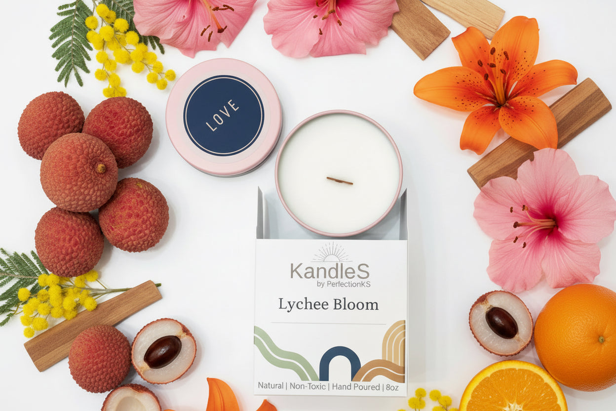 Lychee Bloom Luxury Candle | 8oz Non-Toxic Soy Candle with Wooden Wick | Clean Burn