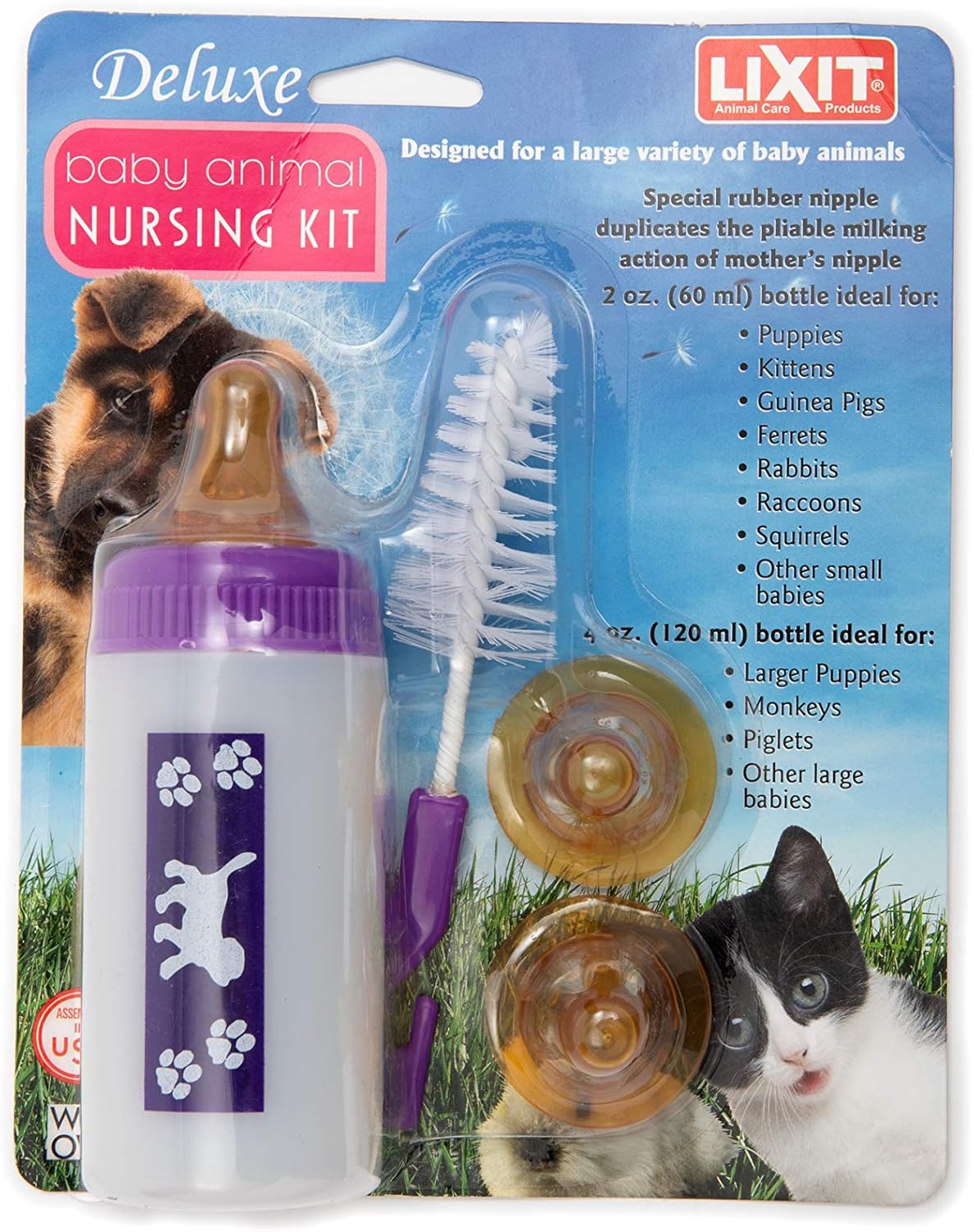 Lixit Nursing Bottle Kit 4 oz Puppies Kittens Small Animals Hand Feeding