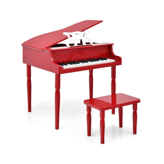 30-Key Wood Toy Kids Grand Piano with Bench and Music Rack-Red - BIG FRENCHIES
