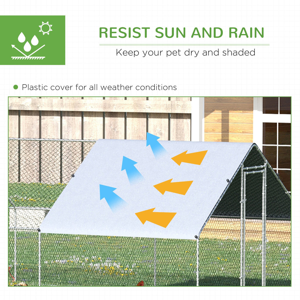 Large Chicken Coop Metal Chicken Run with Waterproof and Anti-UV Cover, Spire Shaped Walk in Fence Cage Hen House for Ou