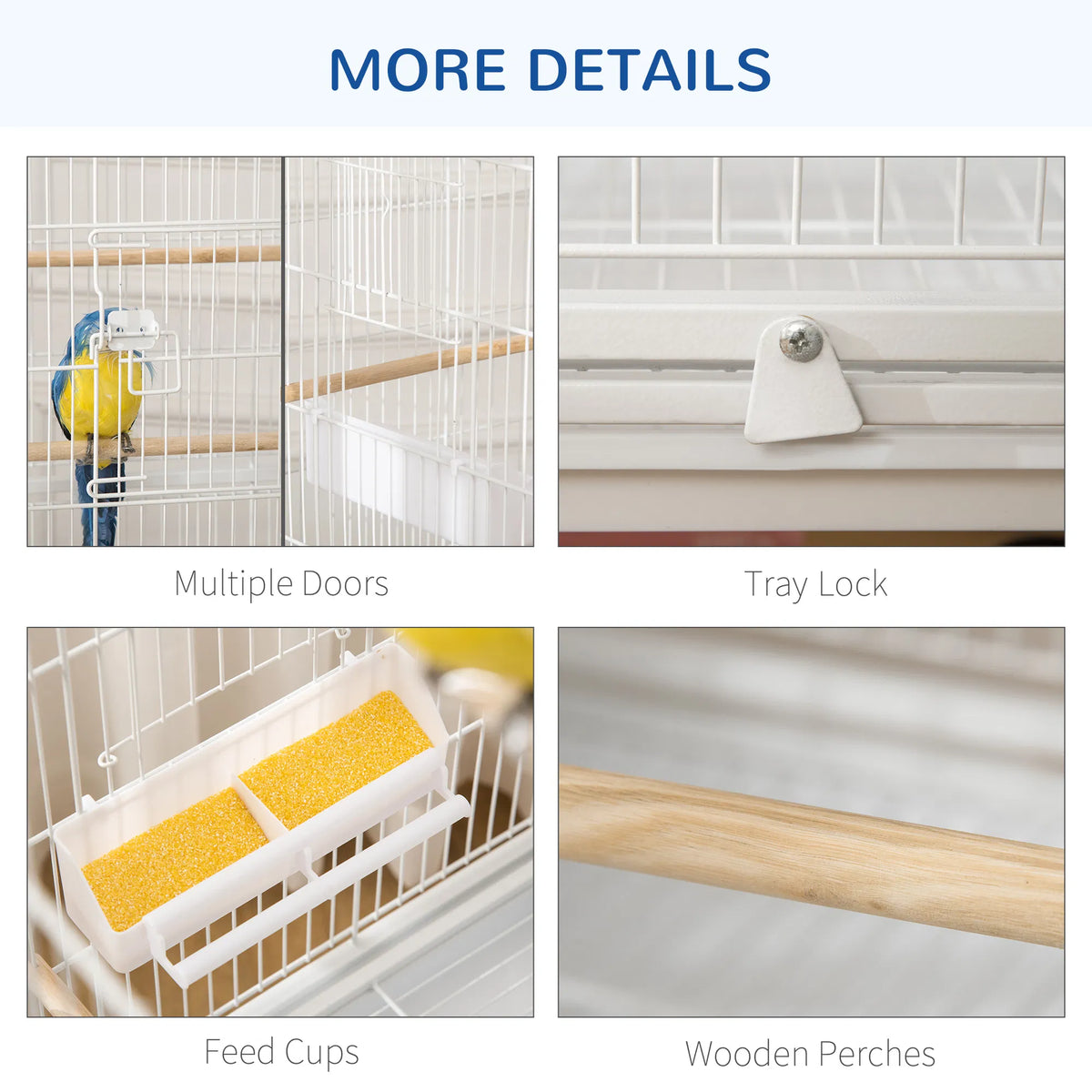 52" Large Rolling Steel Bird Cage Bird House with Rolling Stand, Storage Shelf, Wood Perch, Food Container, White