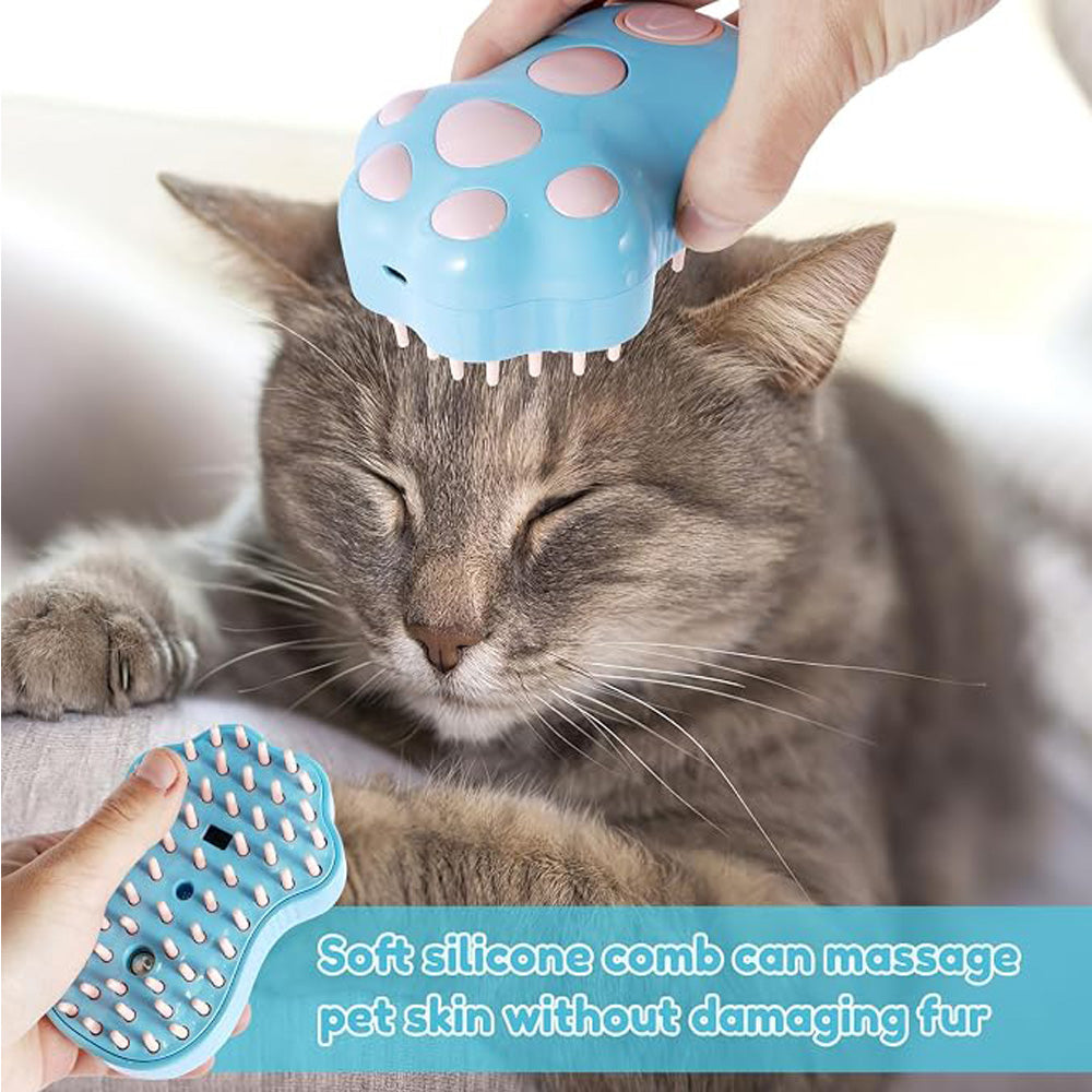 Rechargeable Steam Cat Brush, Cute Paw Shape Pet Steamer Grooming Brush With Soft Silicone Teeth For Dog Cat Massage, Sh