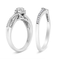 .925 Sterling Silver 1/3 Cttw Composite Diamond Frame Bypass Bridal Set Ring and Band (I-J Color, I2-I3 Clarity) - Ring Size 7