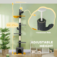 Floor to Ceiling Cat TreeTower with 90.5"-108" Adjustable Height, Scratching Posts, Hammock, Condo, Toy Ball, Dark Grey