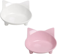 Wide shallow non-slip cat food and water bowls in BPA-free melamine with a glossy porcelain-like finish