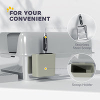 High Sided Stainless Steel Litter Box with Metal Scoop & Scoop Holder, for Easy Clean& Anti-Urine Leakage, Light Gray