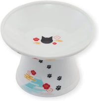 Necoichi Raised Cat Food Bowl – Ceramic Elevated Cat Bowl for Whisker & Neck Fatigue, Dishwasher Microwave Safe – Non-Slip & Anti Vomiting Ergonomic Design (Fuji, Extra Wide)