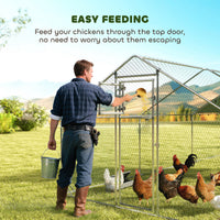 Metal Chicken Run w/ Waterproof & Anti-UV Cover, Feeding Door, Hanging Feeder, for 18-24 Chickens, 9.8 x 19.7 x 6.4