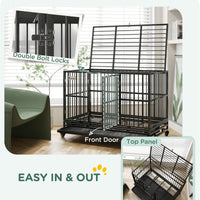 48" Heavy Duty Dog Crate Metal Cage Kennel with Lockable Wheels, Double Door and Removable Tray, gray
