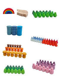 NEW 252-Piece Mandala Loose Parts Play Set with Mini Rainbow & Natural Wooden Blocks