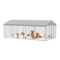 20x10 FT Large Outdoor Dog Kennel with Canopy, Heavy Duty Galvanized Steel Frame, Waterproof Cover, Built-in Elevated Fe