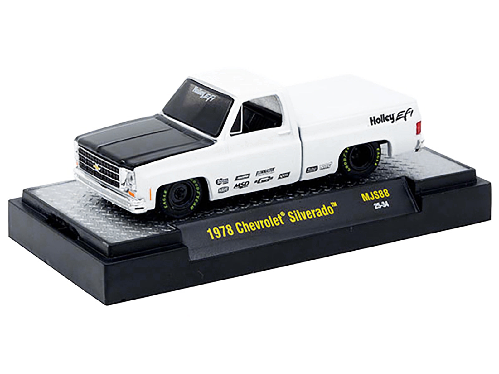 1978 Chevrolet Silverado Pickup Truck "Holley EFI" White with Black Hood Limited Edition to 10120 pieces Worldwide 1/64 Diecast Model Car by M2 Machines