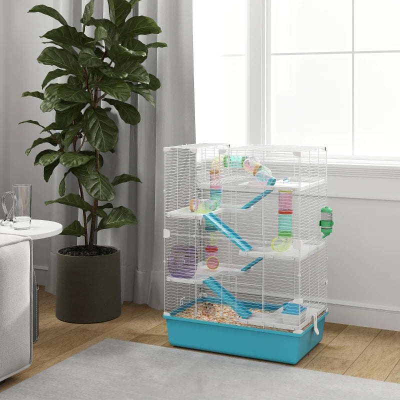 PawHut 6 Tier Hamster Cage With Tubes And Tunnels, Hut, Wheel, Food Dish, Water Bottle, Ramps, For Dwarf & Gerbil, Light
