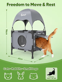 Outdoor Cat House Elevated 2 Tier Shelter with Canopy & Mesh