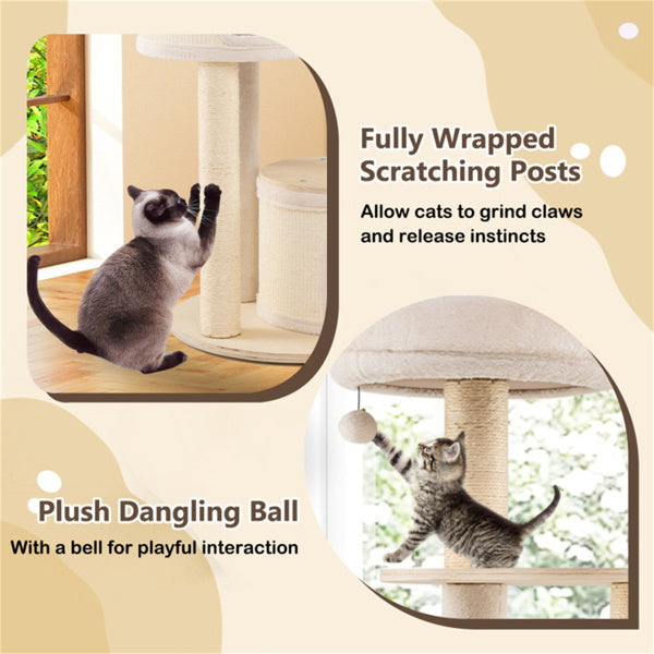 60 Inch Tall Wooden Cat Tree Multi-Level Cat Tower With Sisal Scratching Posts & Condos For Indoor Cats, Natural