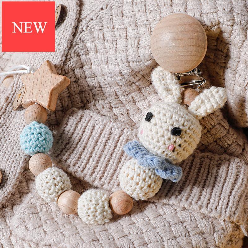 Modern Handmade Pacifier Chain Baby Teething Chains Crochet Rabbit Panda Beads Wooden Clips Wood Tiny Rod For Kids - BIG FRENCHIES
