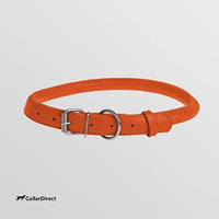 CollarDirect Rolled Leather Dog Collar, Soft Padded Round Puppy Collar, Handmade Genuine Leather Collar Dog Small Large Cat Collars 13 Colors (13-16 Inch, Orange Textured)