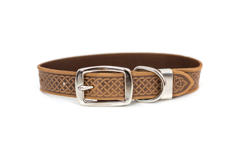Celtic Double Buckle Style Leather Dog Collar - BIG FRENCHIES