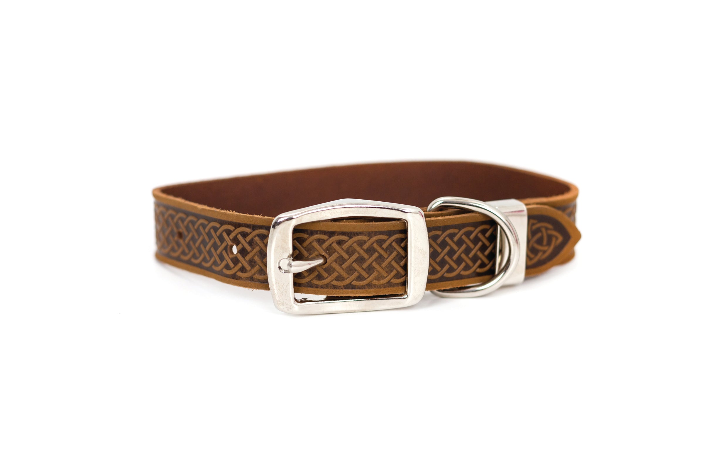 Celtic Double Buckle Style Leather Dog Collar - BIG FRENCHIES