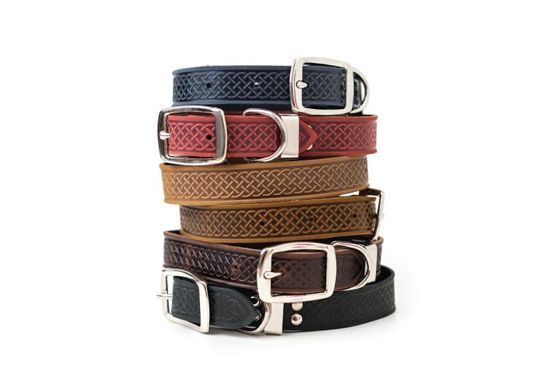 Celtic Double Buckle Style Leather Dog Collar - BIG FRENCHIES