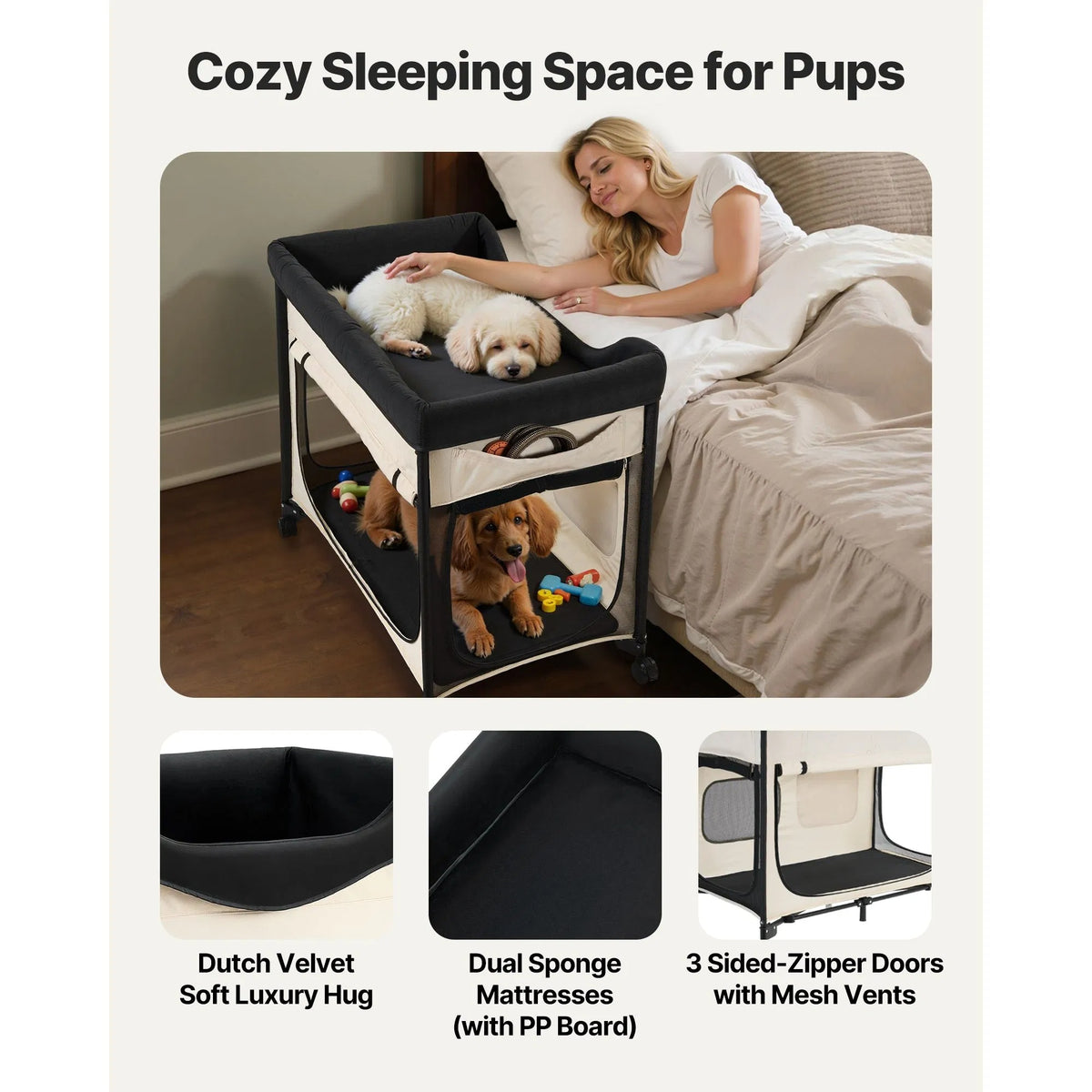 Elevated Lounge Dog Bed XL, Foldable Raised Dog Bed Cot For Large Dogs & Cats, Portable Pet Bed With Wheels, 600D Oxford