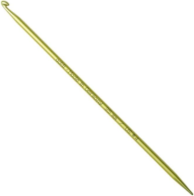 addi addiDuett 3.5mm lime crochet hook with knitting needle tip, about 6 inches long