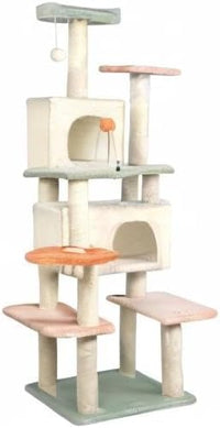 HYABi 59 Inch Flower Cat Tree Tower - Multi-Level Cat Condo with Plush Scratching Posts, Toy Balls, and Pet House, Indoor Play Platform for Large Adult Cats, Stylish Color Design