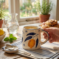 Yellow Lemon Coffee Mug | Handpainted Stoneware | 250ml (Set of 2)