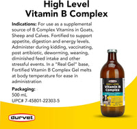 Durvet High Level Vitamin B Complex for Cattle Sheep Swine 500 mL