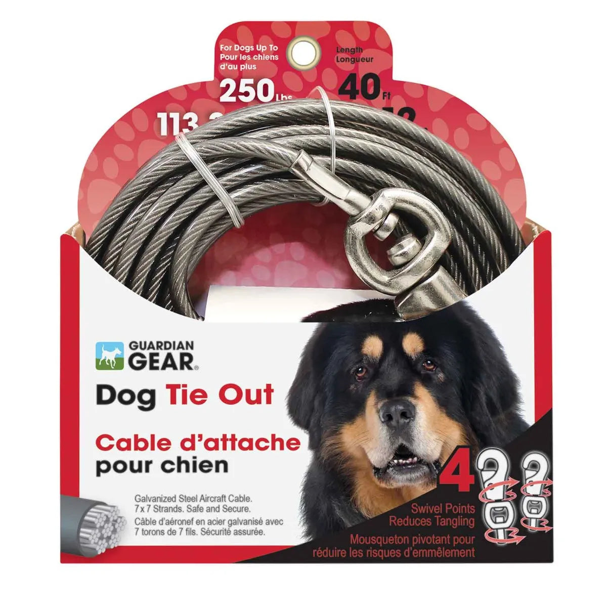 Dog Boss Pet Super Beast Xxl Twin-swivel Vinyl Coated Tie-outs 40ft Up 250lbs