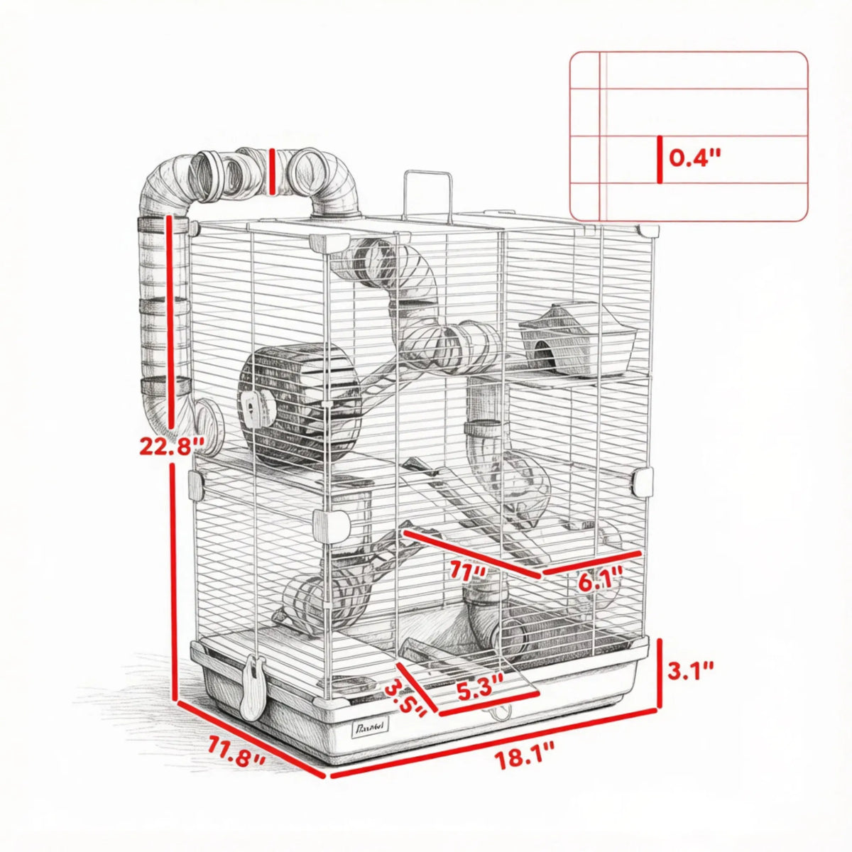 Pink 5-Tier Portable Hamster Cage for Short Trip Outing, Small Animal Travel Carrier with Tunnel Tubes