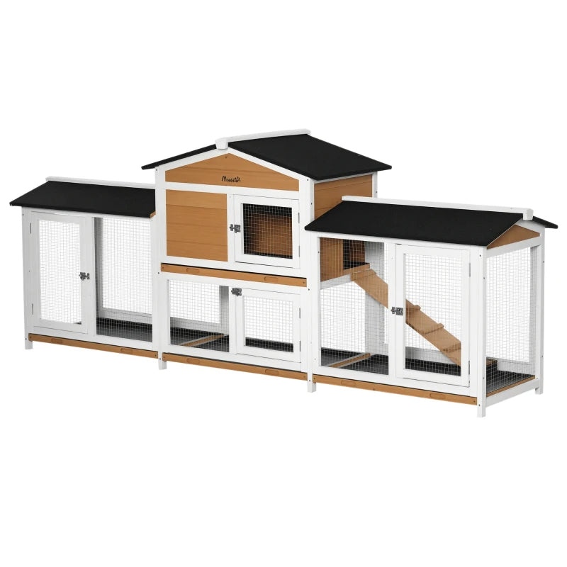 Wooden Rabbit Hutch Bunny Cage Pet Playpen House Enclosure With Double Side Run Boxes, No Leak Tray, Ramp, For Rabbits, 