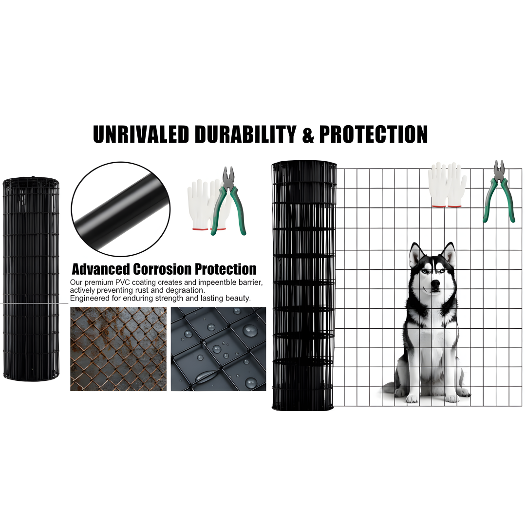 48 INCHx33 FT Black Vinyl-coated Metal Mesh, 16 Gauge 0.67 Inch Black PVC Metal Mesh, Black Welded Wire Mesh Support, Po