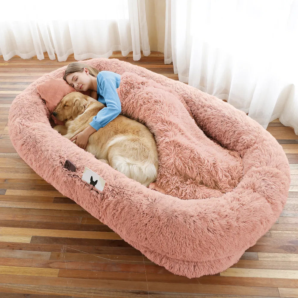 Human Dog Bed, Large Size Fits You And Pets, Washable Faux Fur Dog Bed For People Doze Off, Napping Orthopedic Dog Bed, 