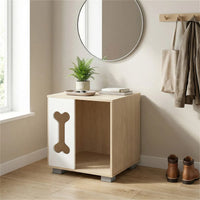 Cat Dog House Dog Bed Side Table Wooden Dog Condo with Bone-shape Window and Thick Metal Legs