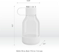 Asobu Buddy Bottle a Stainless Steel Insulated Water Bottle for with Removable Dog Water Bowl and Dog Food and Treat Storage Bowl (White, Tritan 50 oz Water Bottle with Bowl)