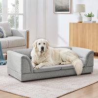 Oversized Pet Sofa, Curved Armrest Rectangular Dog Sofa, Linen Fabric Comfort Pet Couch for Large & Oversized Dogs-LIGHT