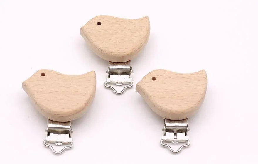 Modern Wood Naural Nipple Chain Accessories BPA Free Cute Modelling Beech Pacifier Clip Small Elephant Heart-shaped Holder for Pacifier - BIG FRENCHIES