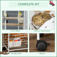55" Large Parrot Cage with Toy Hooks Above Top Bird Perch, Tray, Food Cups, Rolling Stand, Bird Cage for Cockatiels, Par