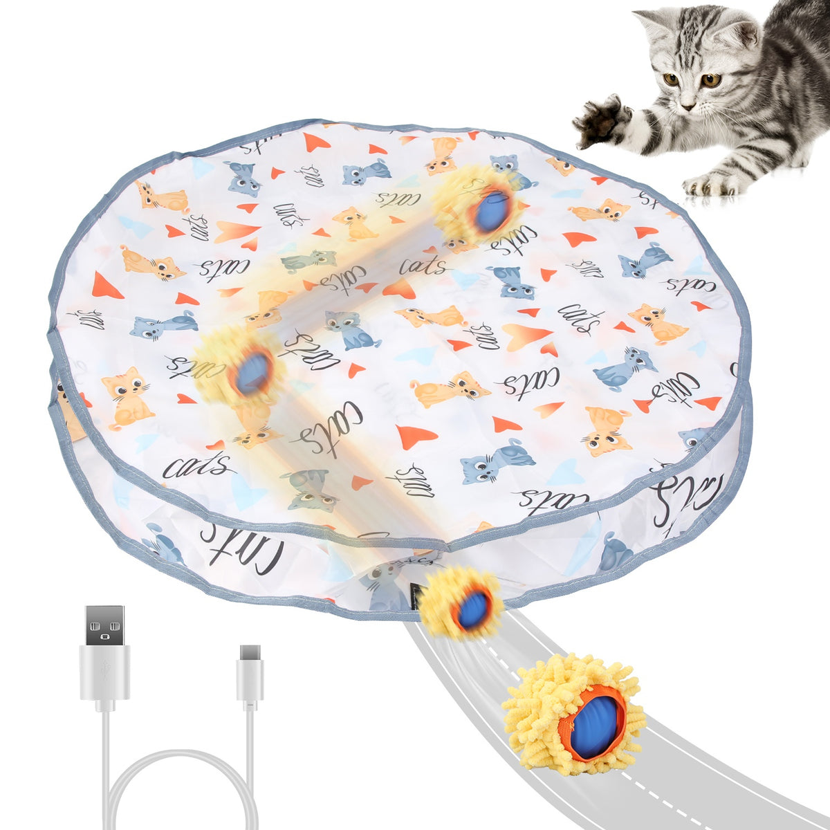 1Pc Cat Toys Ball Fast Rolling In Pouch Rechargeable Motion Activated Interactive Cat Toys For Indoor Cats Hide And Seek
