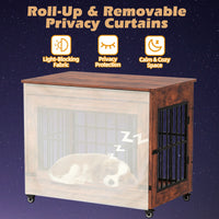 38in Dog Crate Furniture, Double Door Wooden Indoor Dog Kennel Furniture, Decorative Pet Cage End Table With Wheels For 