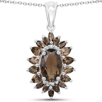 16.36 Carat Genuine Smoky Quartz .925 Sterling Silver 3 Piece Jewelry Set (Ring, Earrings, and Pendant w/ Chain)