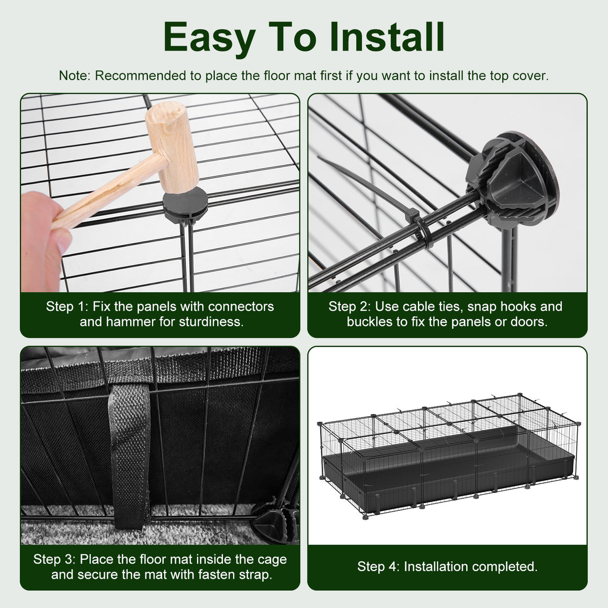47x24x12IN Guinea Pig Cage Small Animal Playpen DIY Metal Pet Enclosure With 20 Panels Waterproof Floor Mat For Hedgehog
