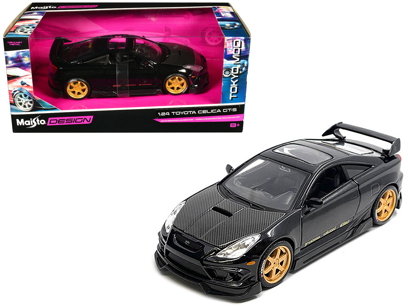 Toyota Celica GT-S Black with Carbon Hood and Sunroof "Maisto Design Tokyo Mod" Series 1/24 Diecast Model Car by Maisto - BIG FRENCHIES