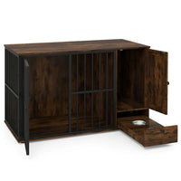 Coffee 2-in-1 Dog Crate End Table With Pull-Out Feeder, Chew-Resistant Metal Tube Pet Furniture For Small & Medium Dogs