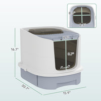Covered Cat Litter Box with Lid, Drawer, Scoop, Top Entry, Deodorizing Bags, Odor Control, Easy to Clean, Gray