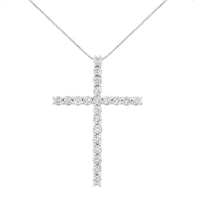.925 Sterling Silver 4.0 Cttw Diamond 2-1/4" Cross Pendant with Box Chain Necklace (I-J Color, I1-I2 Clarity) - 18"