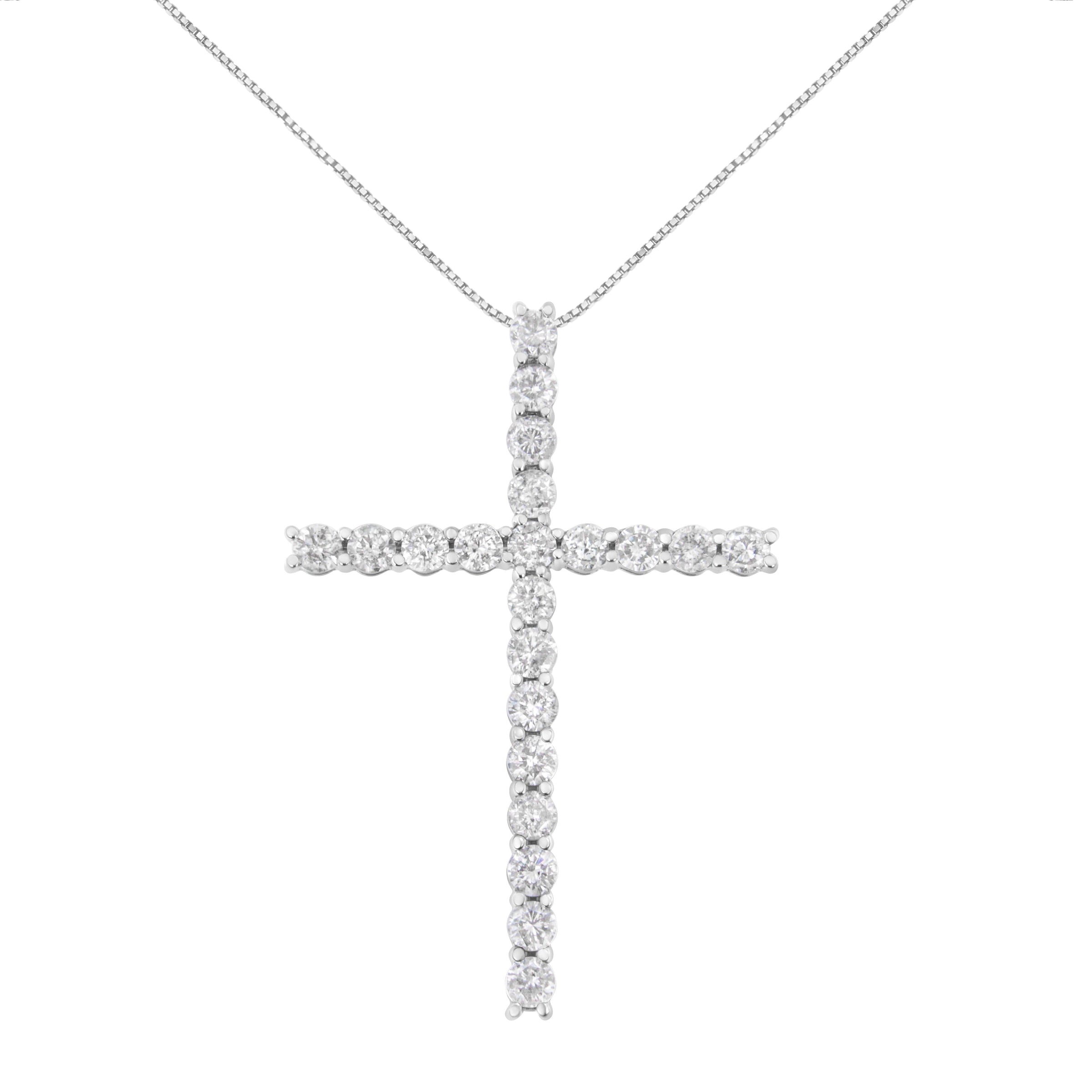 .925 Sterling Silver 4.0 Cttw Diamond 2-1/4" Cross Pendant with Box Chain Necklace (I-J Color, I1-I2 Clarity) - 18"