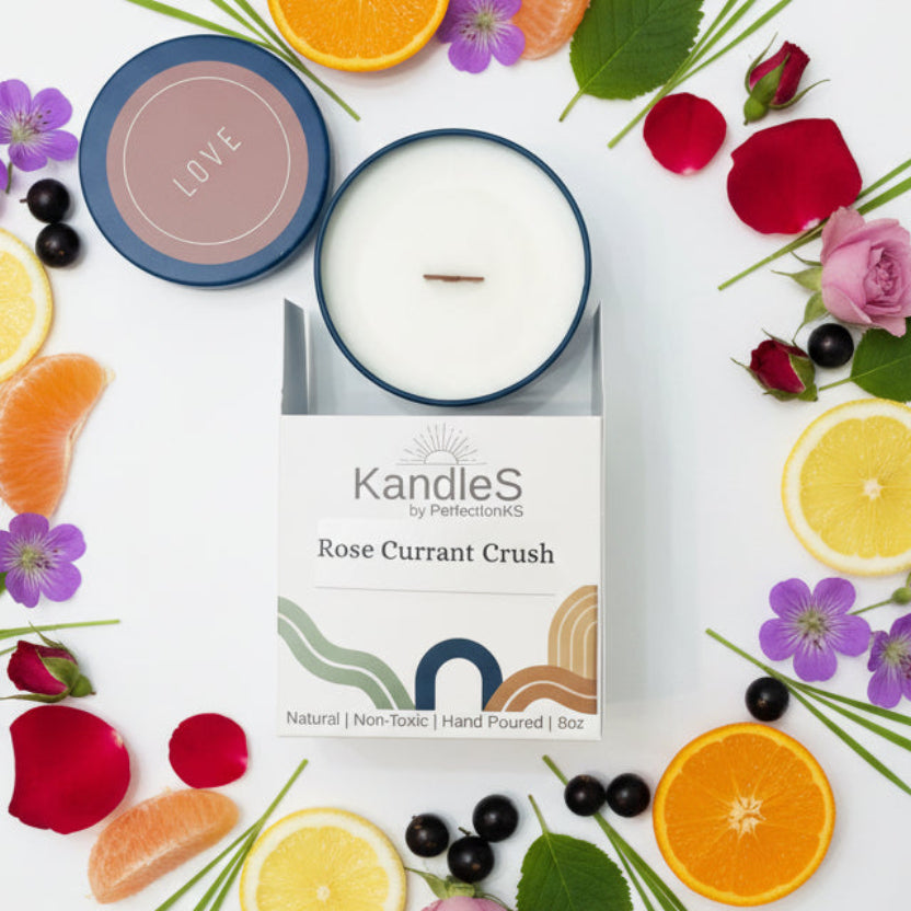 Rose Currant Crush Luxury Candle | 8oz Non-Toxic Soy Candle with Wooden Wick | Clean Burn